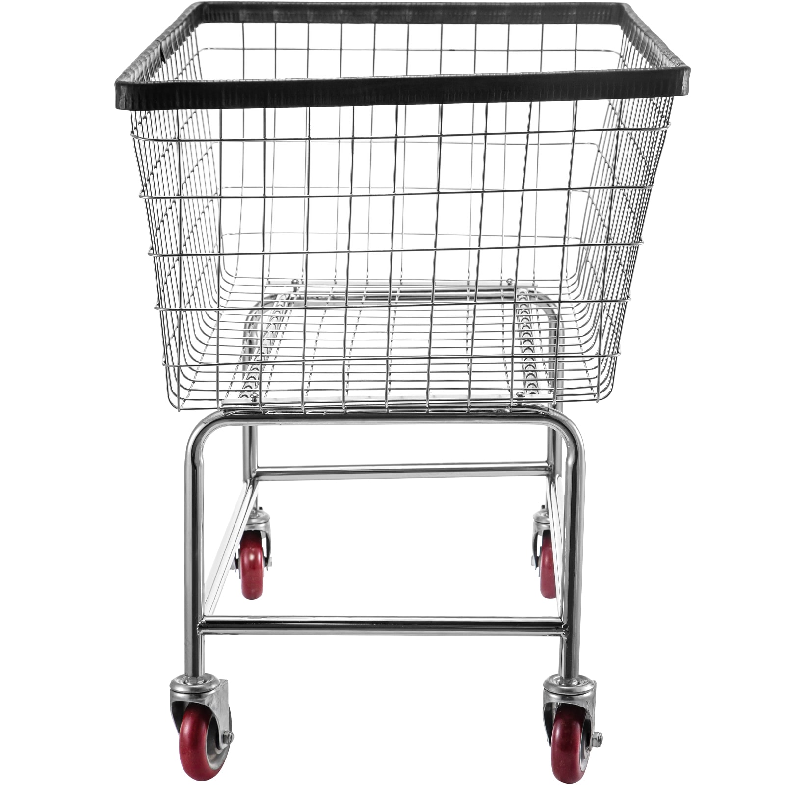 Wire Laundry Cart With Chrome Steel Frame And Rolling Wheels_voghion.com